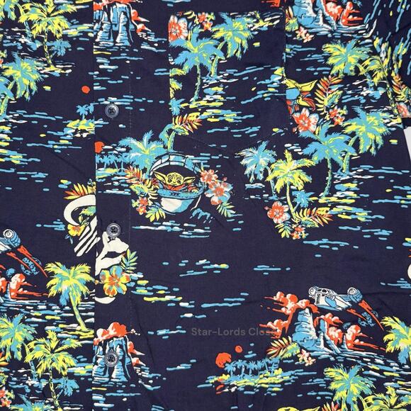 Star Wars Tropical Baby Yoda Shirt Mens Large Navy Blue Short Sleeve Resortwear - Picture 4 of 6